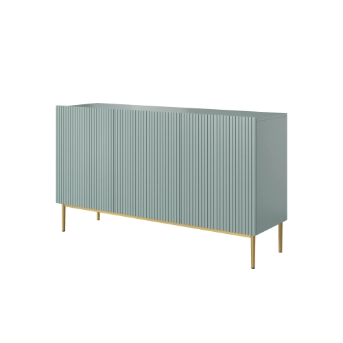 Komoda Nicole 150 cm trzydrzwiowa z ryflowanym frontem - szałwia / złote nóżki - Limitowana oferta